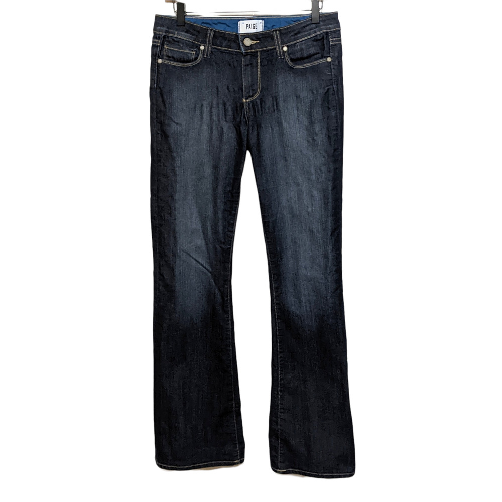 Paige 29 Dark Wash Blue Mid Rise Skyline Bootcut Jeans Women's Button Zip
